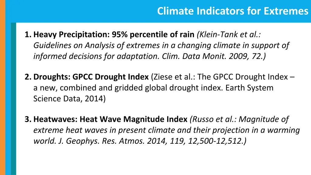 climate indicators for extremes