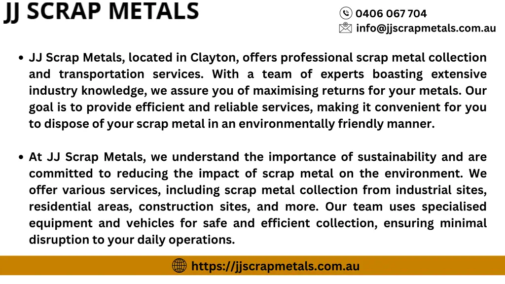 0406 067 704 info@jjscrapmetals com au 1