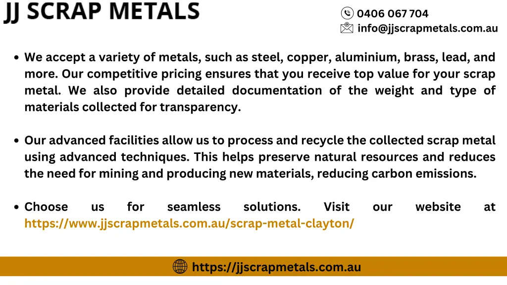 0406 067 704 info@jjscrapmetals com au 2