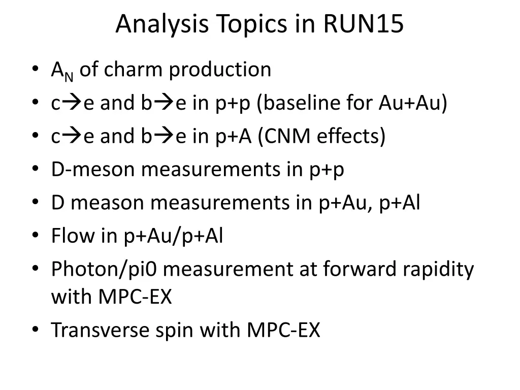 analysis topics in run15