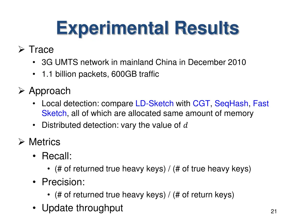 experimental results