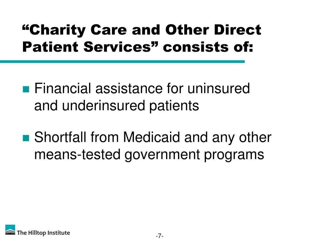 charity care and other direct patient services