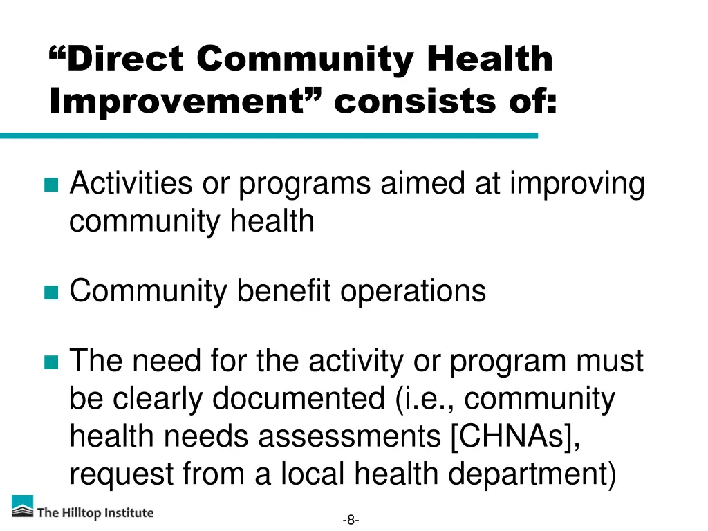 direct community health improvement consists of