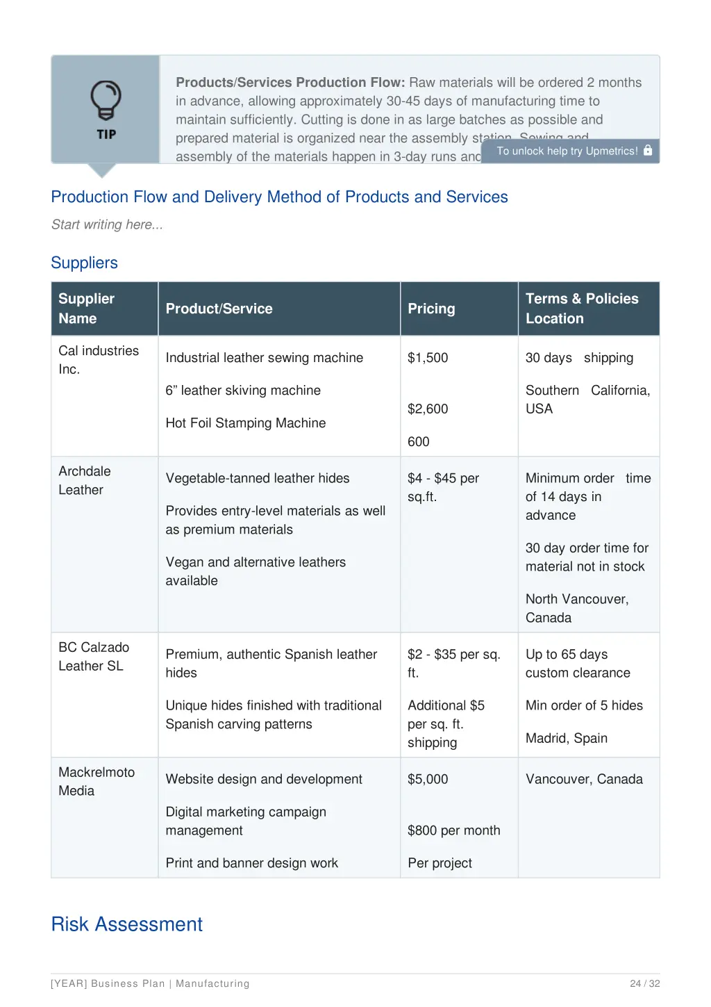 products services production flow raw materials