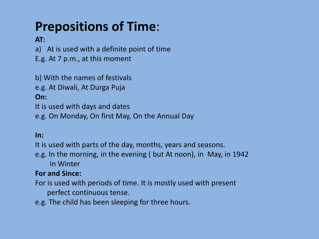 prepositions of time at a at is used with