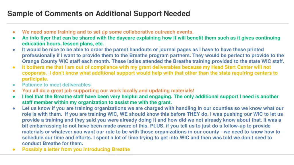 sample of comments on additional support needed