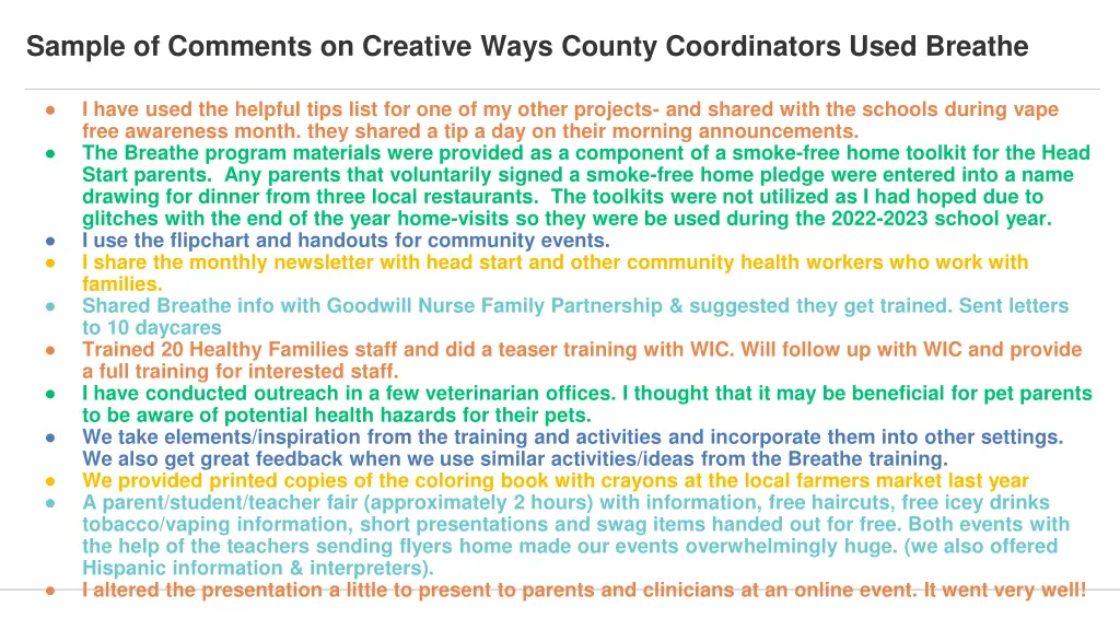 sample of comments on creative ways county