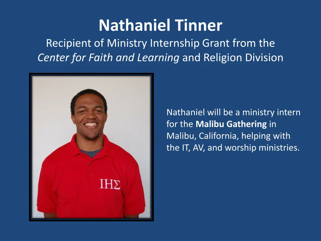 nathaniel tinner recipient of ministry internship