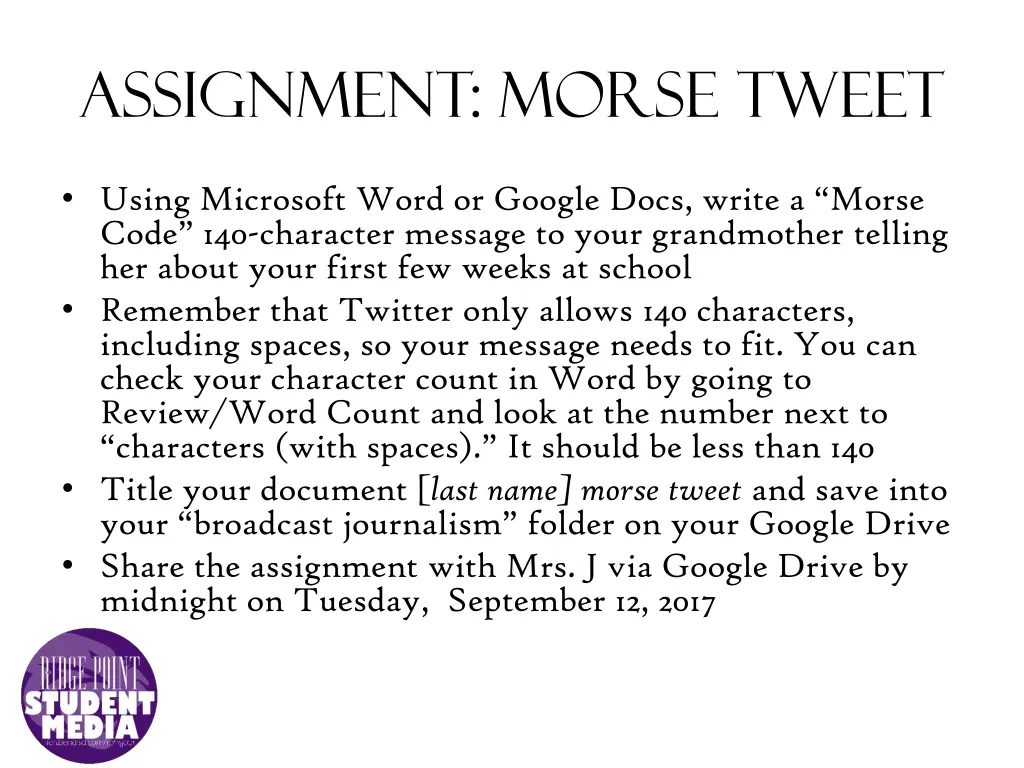 assignment morse tweet