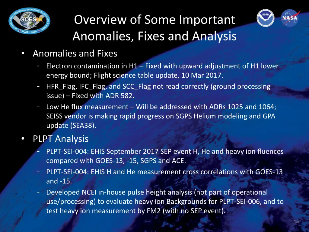 overview of some important anomalies fixes