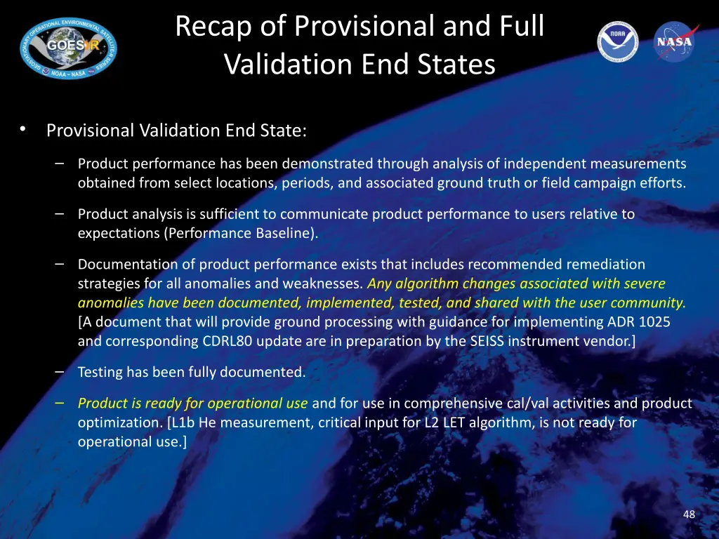 recap of provisional and full validation