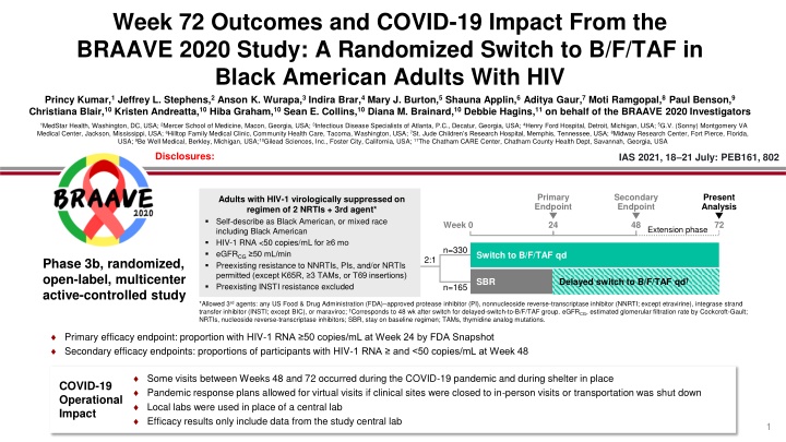 week 72 outcomes and covid 19 impact from