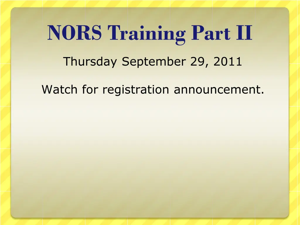 nors training part ii