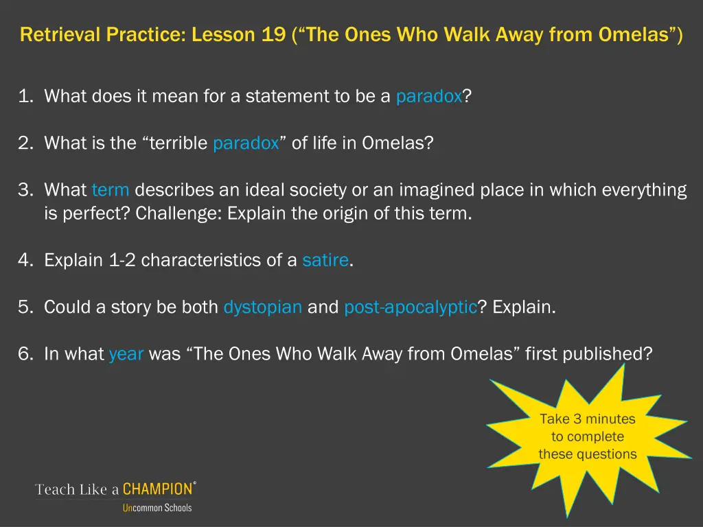 retrieval practice lesson 19 the ones who walk