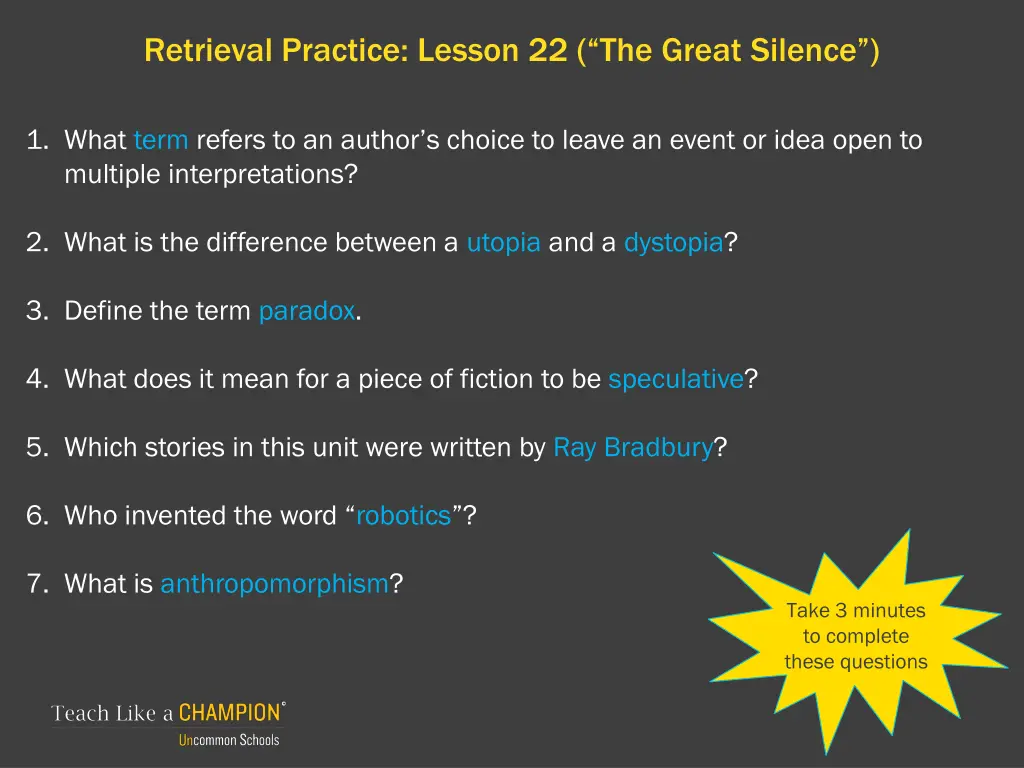 retrieval practice lesson 22 the great silence