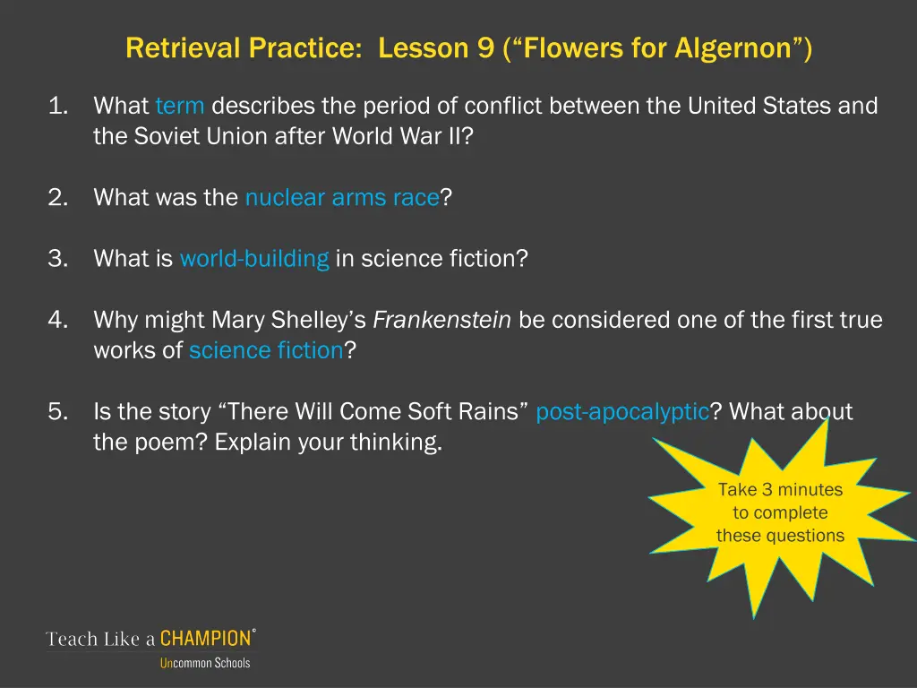 retrieval practice lesson 9 flowers for algernon