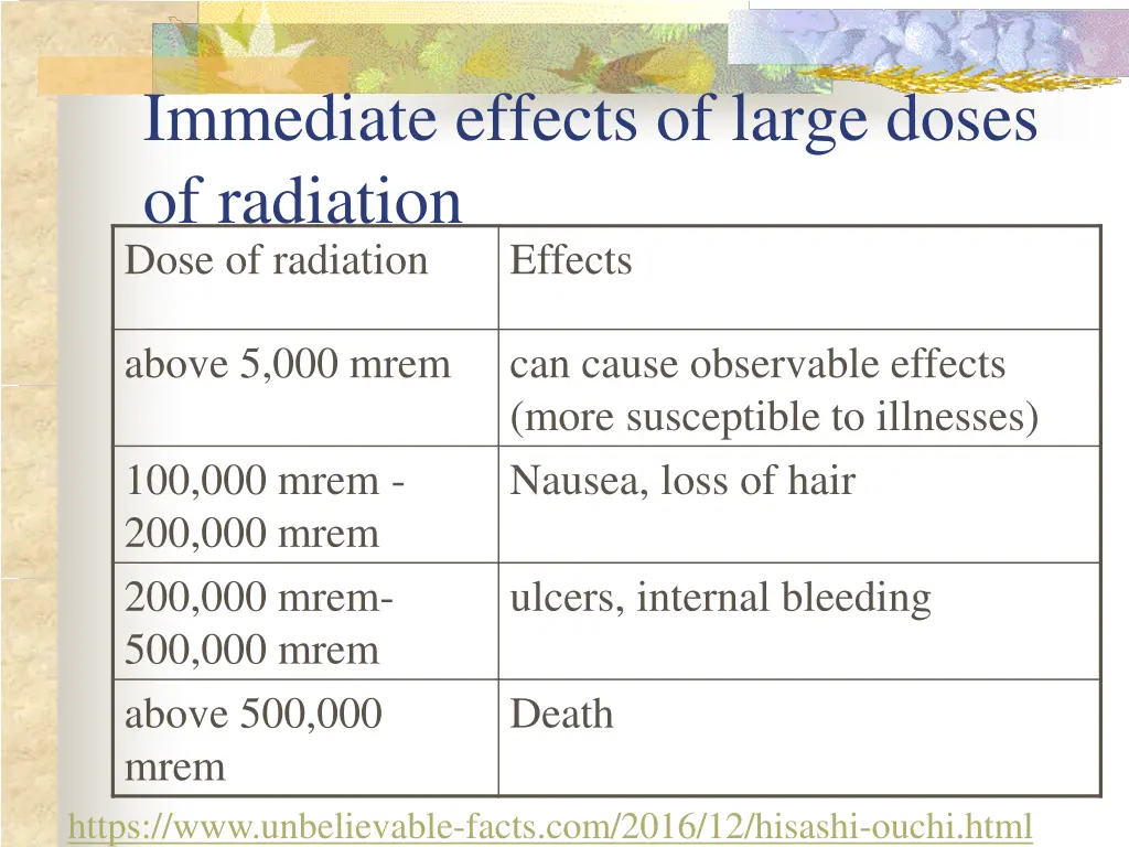 immediate effects of large doses of radiation