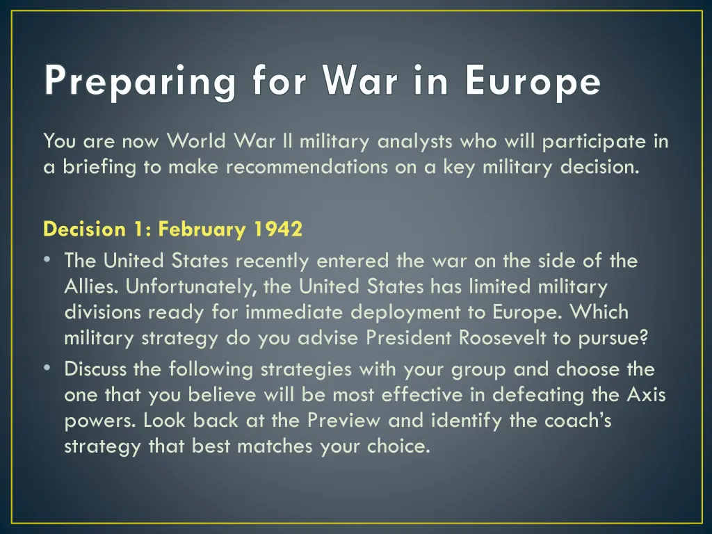 preparing for war in europe 1