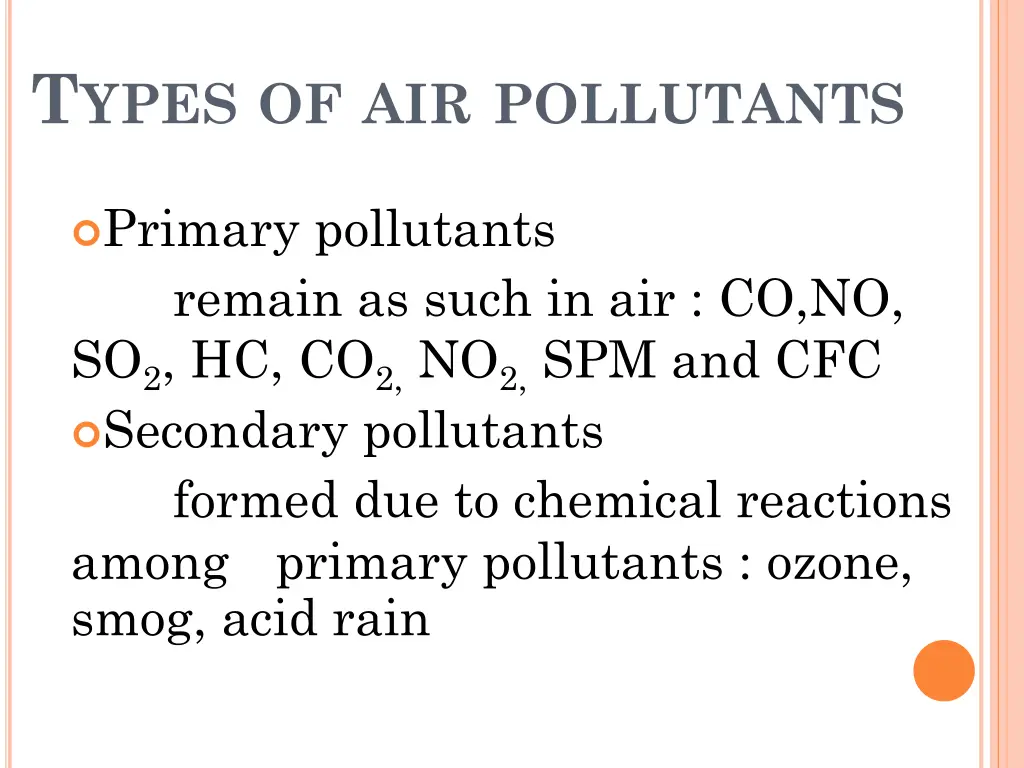 t ypes of air pollutants