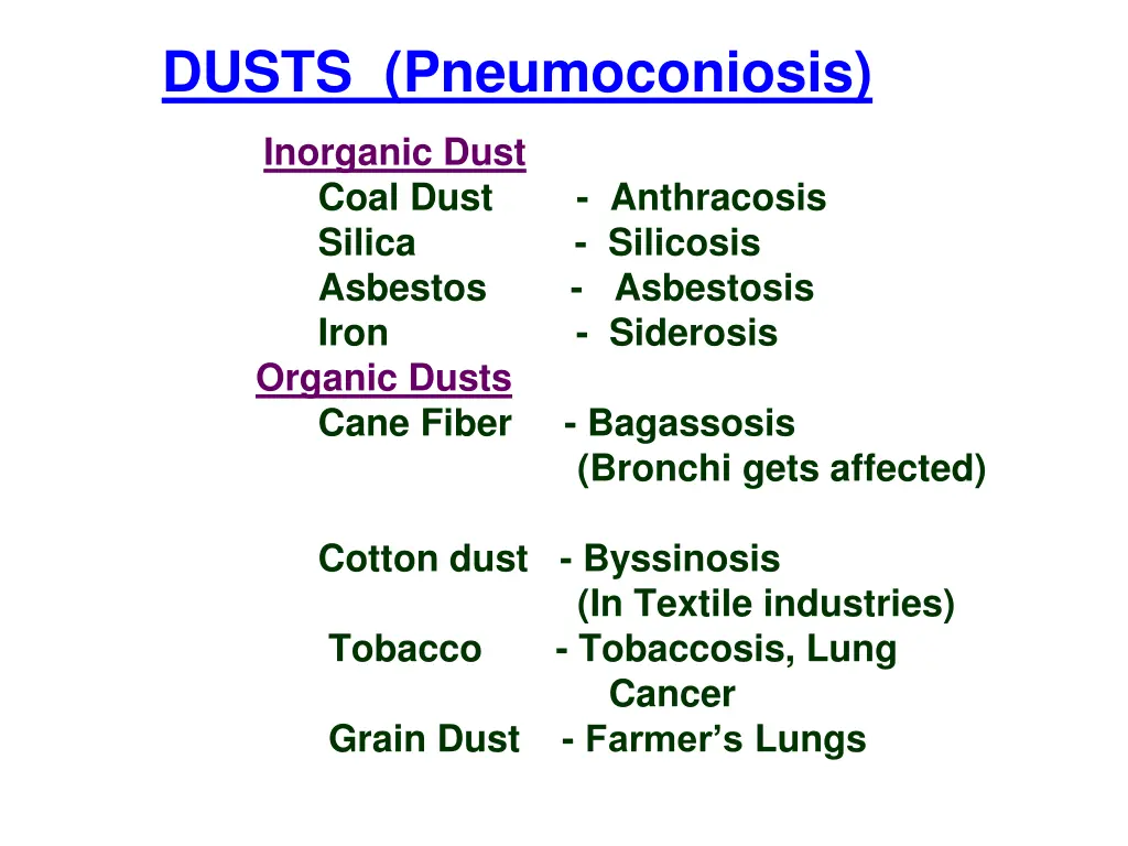 dusts pneumoconiosis