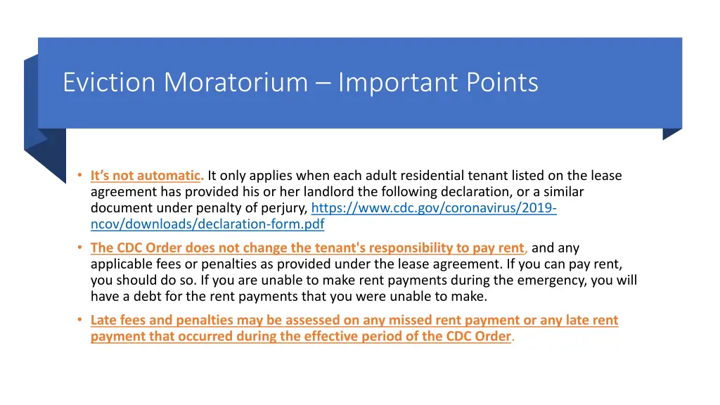 eviction moratorium important points