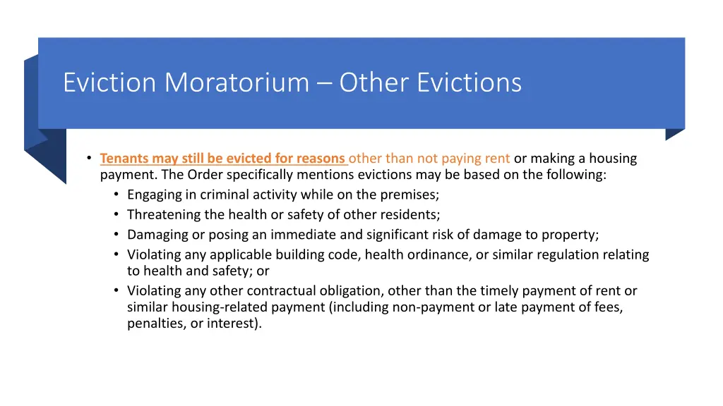 eviction moratorium other evictions