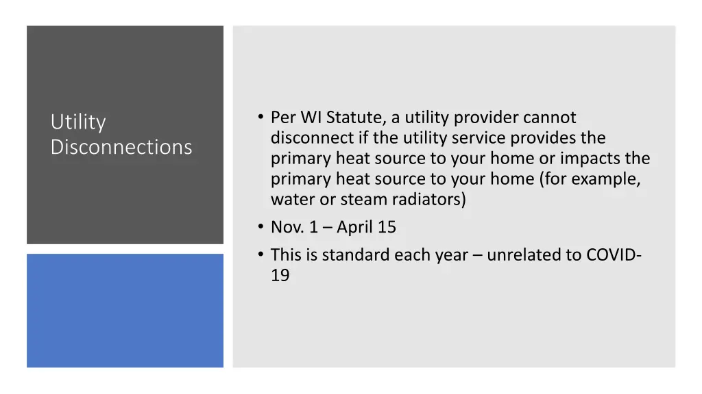 per wi statute a utility provider cannot