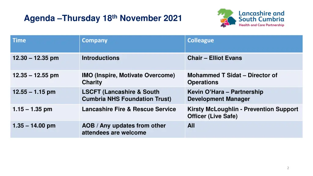 agenda thursday 18 th november 2021