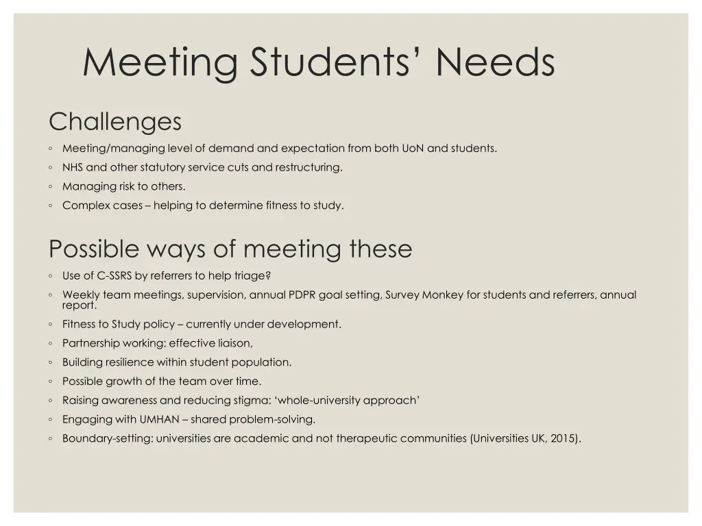 meeting students needs