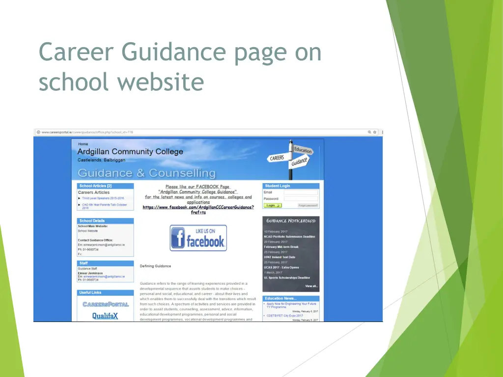 career guidance page on school website