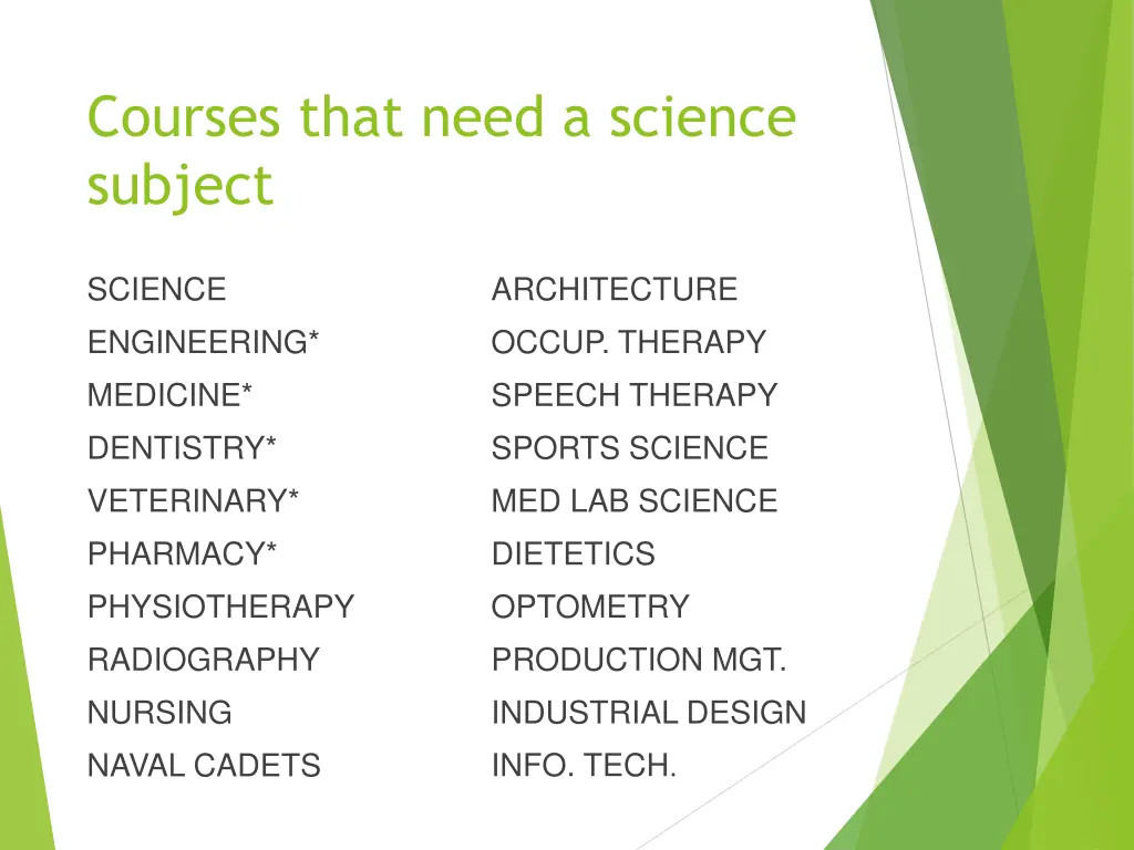 courses that need a science subject