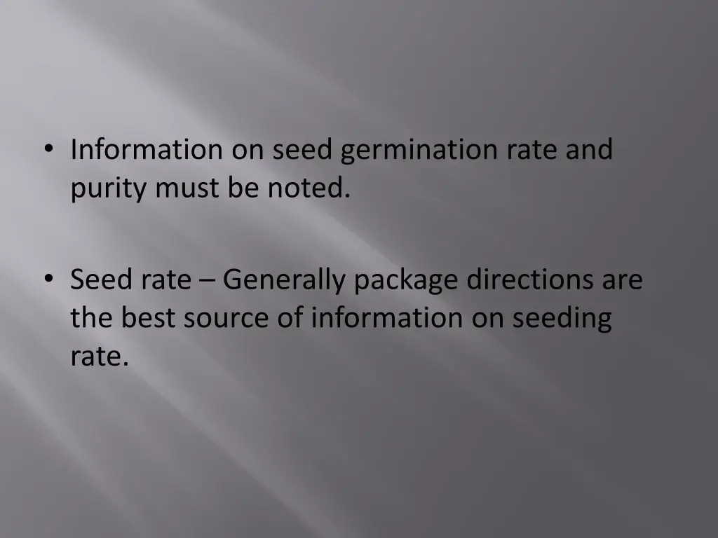 information on seed germination rate and purity