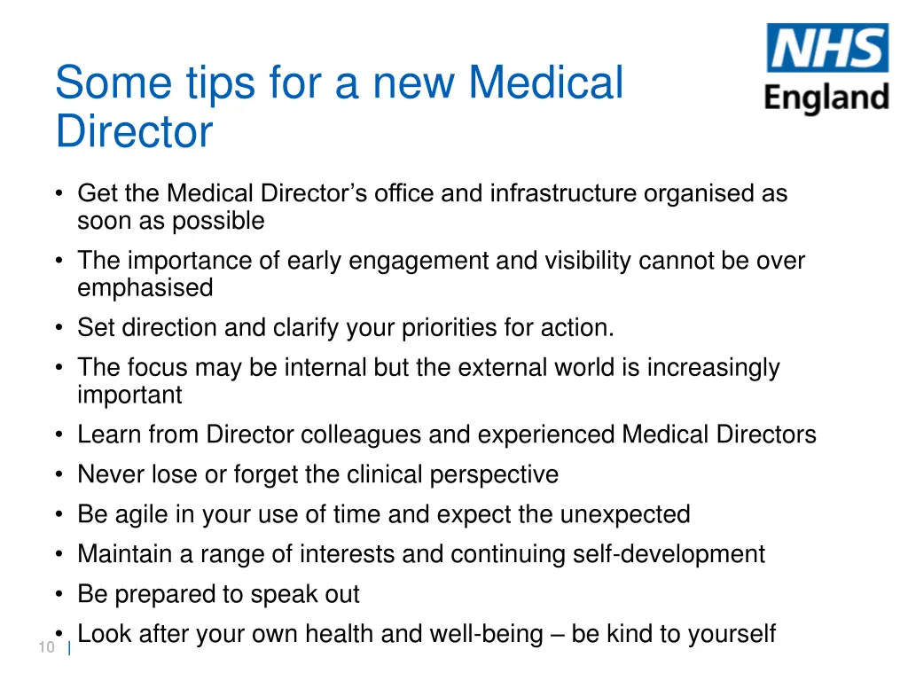 some tips for a new medical director