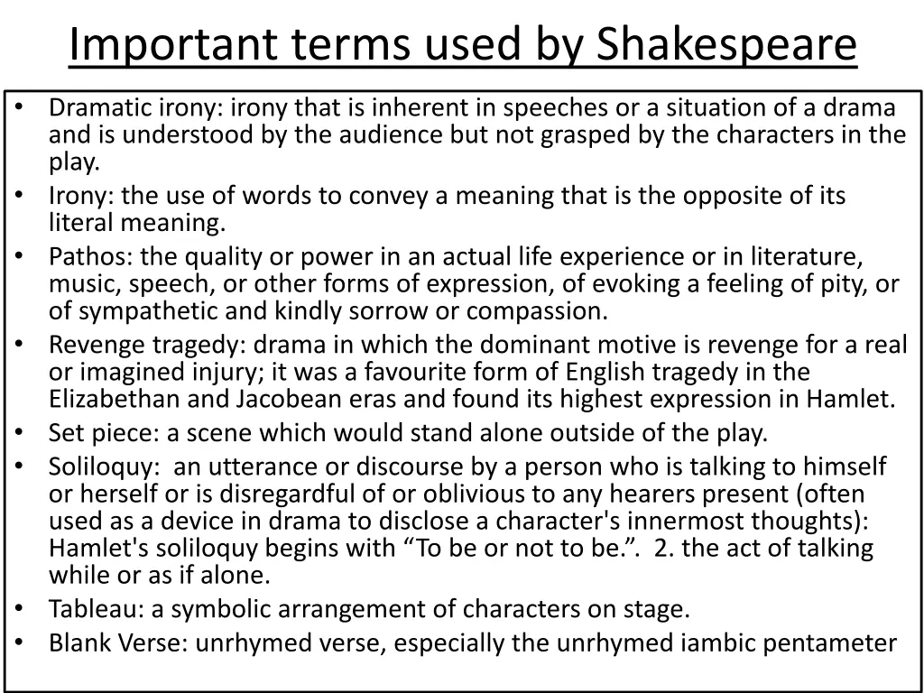 important terms used by shakespeare