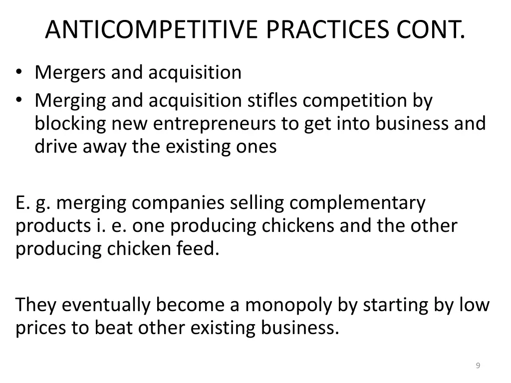 anticompetitive practices cont 2