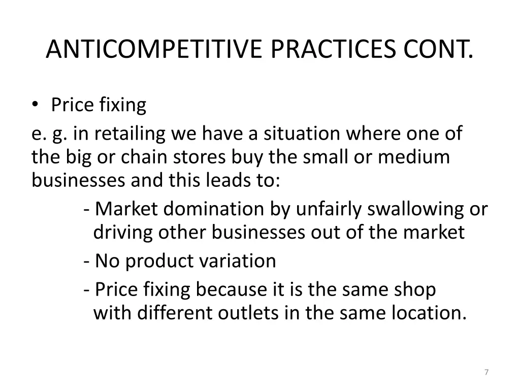 anticompetitive practices cont