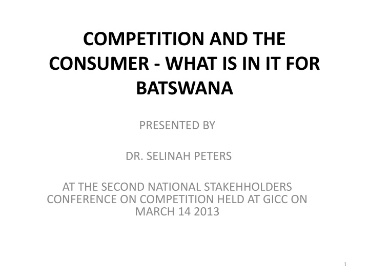 competition and the consumer what