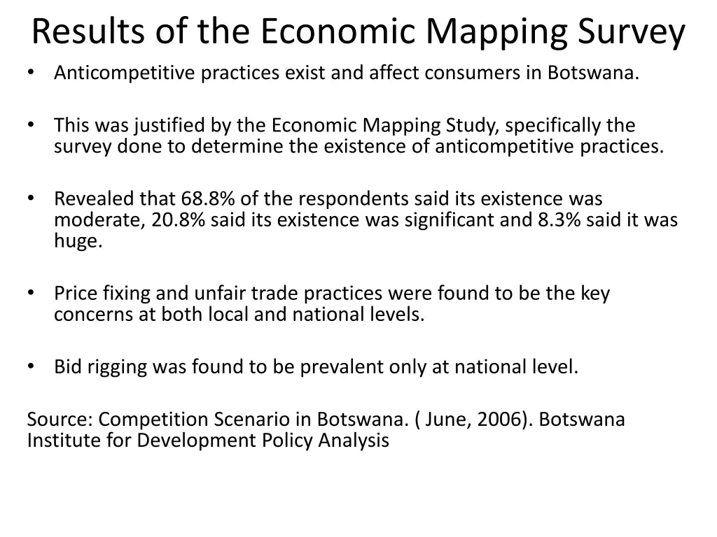 results of the economic mapping survey