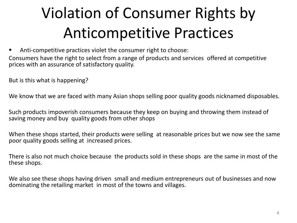 violation of consumer rights by anticompetitive