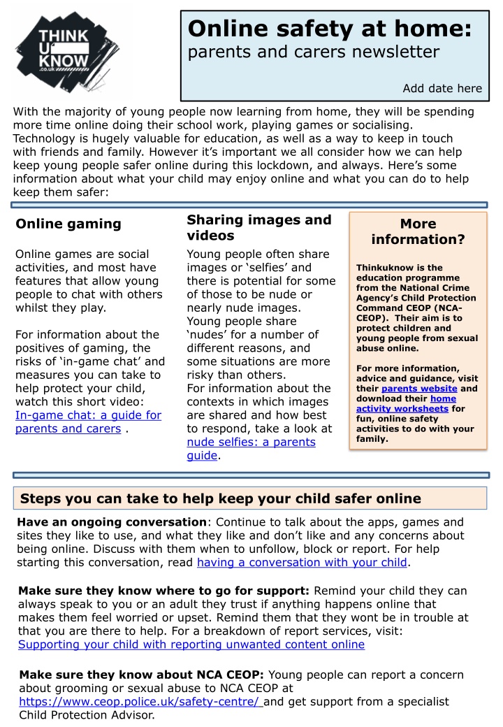 online safety at home parents and carers