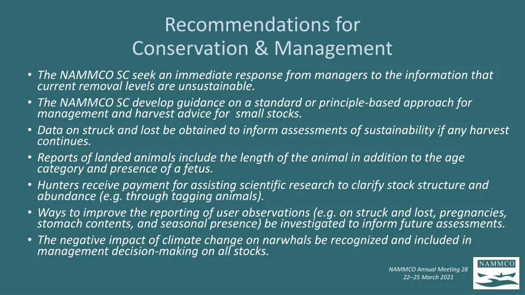 recommendations for conservation management