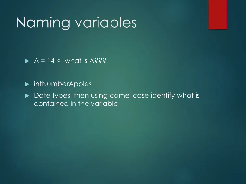 naming variables