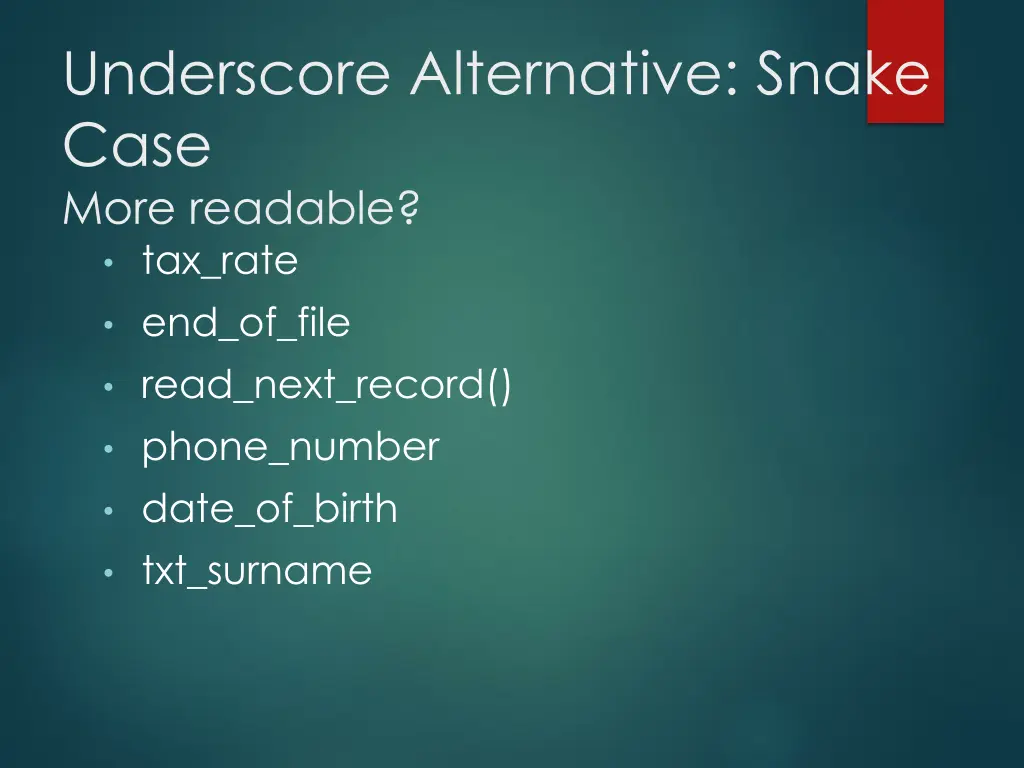 underscore alternative snake case more readable