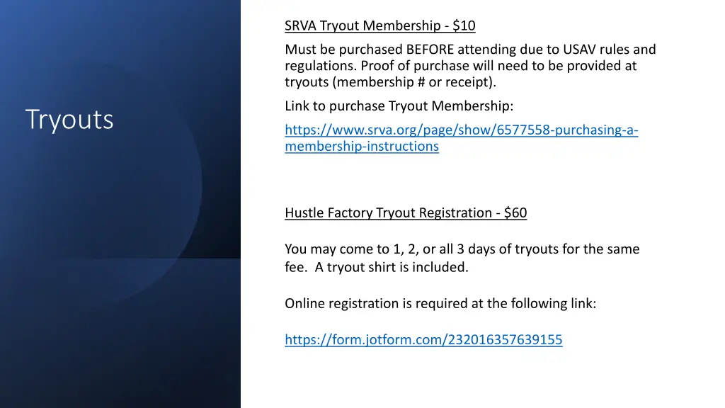 srva tryout membership 10