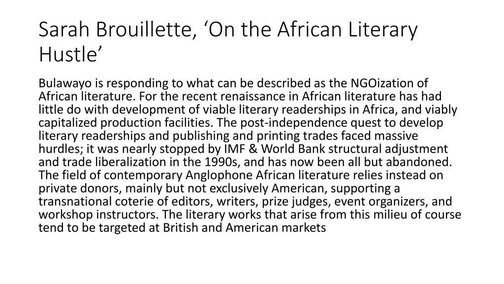 sarah brouillette on the african literary hustle 1