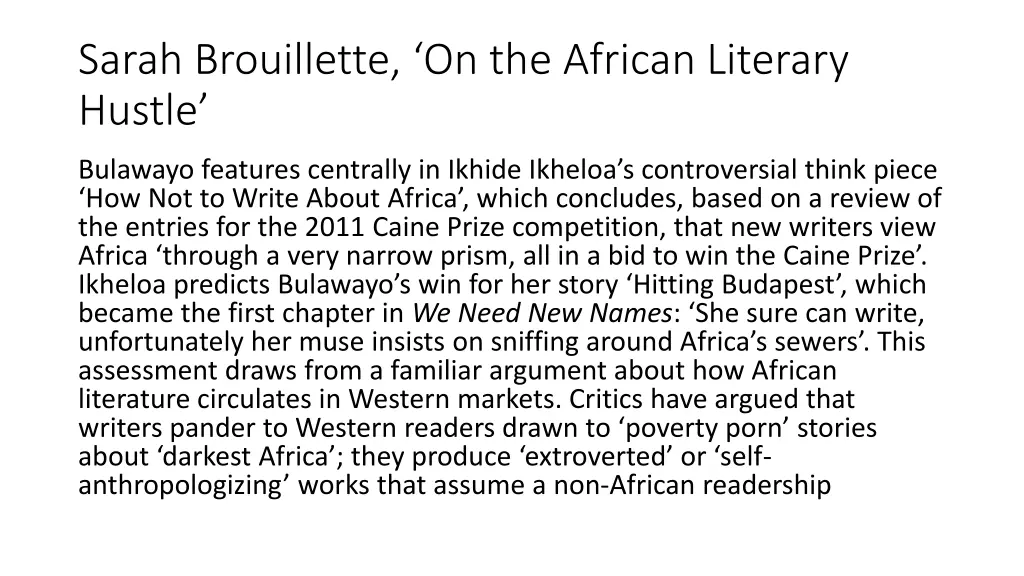 sarah brouillette on the african literary hustle