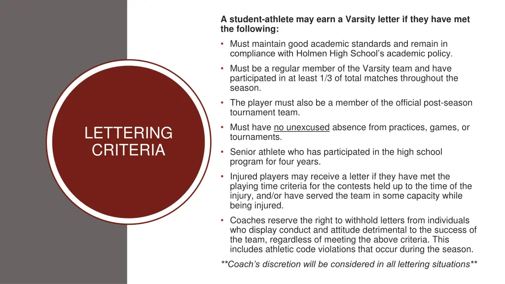 a student athlete may earn a varsity letter