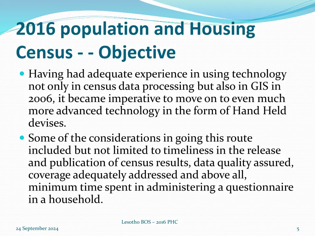 2016 population and housing census objective