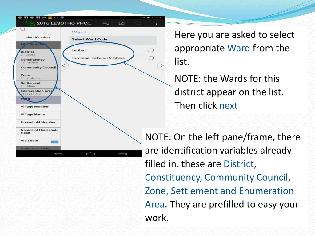 here you are asked to select appropriate ward