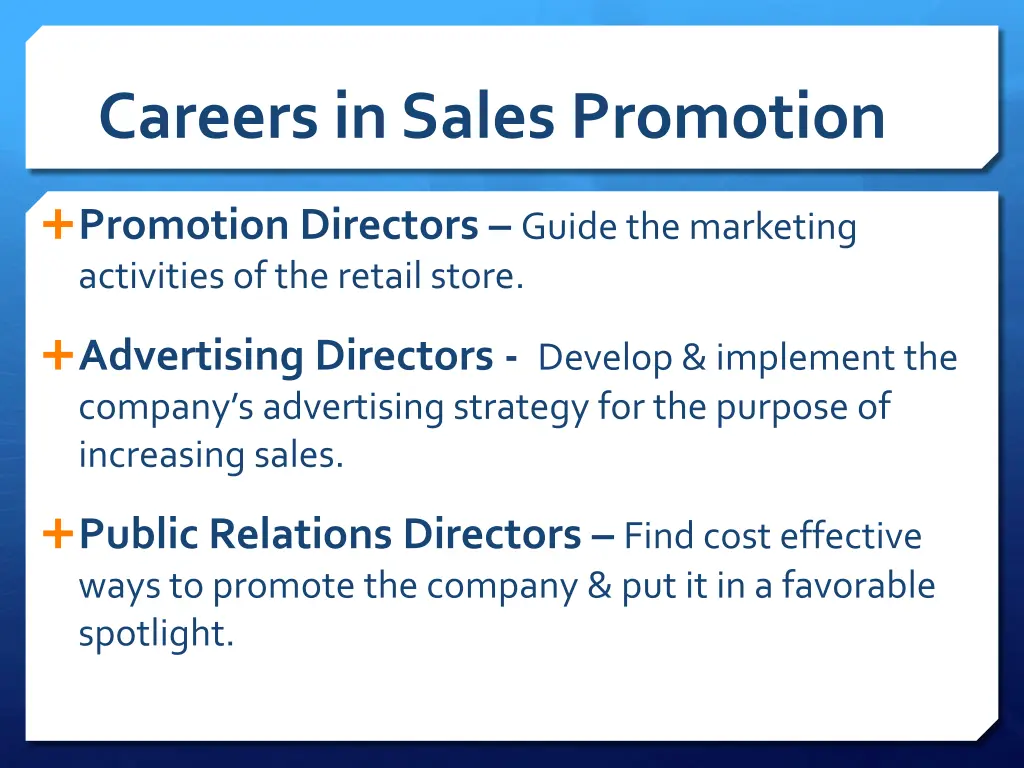 careers in sales promotion 1